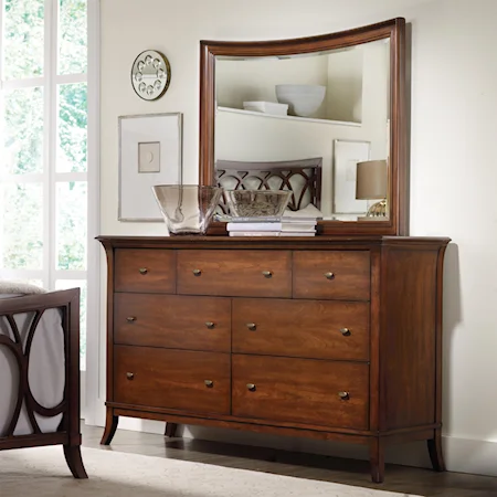 Cherry Transitional Dresser & Landscape Mirror Combo